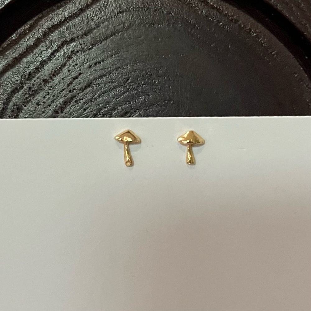 Gold Mushroom Stud Earrings